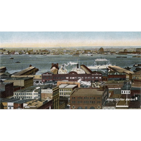 View To Jersey City Over The Hudson River Docks Poster Print By Mary Evans Pharcide (36 X 24)