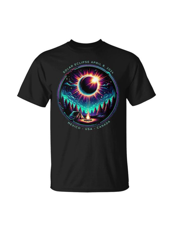 View Totality April 8 2024 Tee Astronomy Camping Theme Solar Eclipse Event Unisex Adult Cotton Souvenir Graphic Shirt, Size S, Color Black