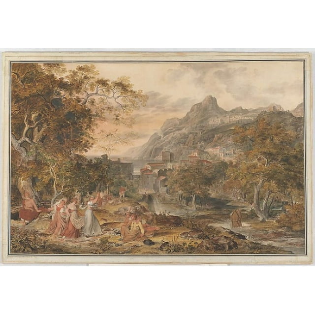 View of Vietri with Young Country Women Dancing for Shepherds in the Foreground Poster Print by Joseph Anton Koch (Austrian, Obergibeln bei Elbigenalp 1768  �1839 Rome) (18 x 24)