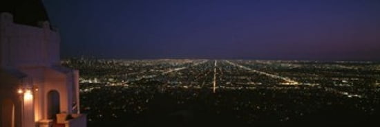 View of a city at night Griffith Park Observatory Griffith Park City Of Los Angeles Los Angeles County California USA Canvas Art - Panoramic Images (36 x 12)