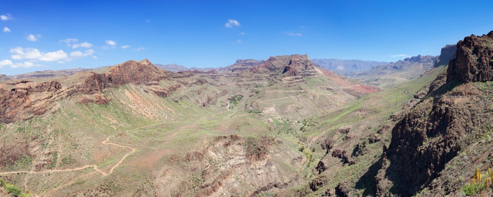 View from Mirador de Fataga on the canyon Barranco de Fataga Gran Canaria Spain Canvas Art - Panoramic Images (36 x 12)