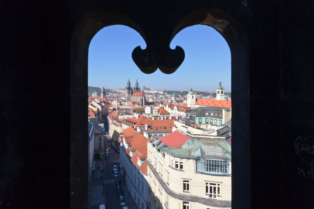 View from Prasna Brana Tower over the Old Town Prague Bohemia Czech Republic Canvas Art - Panoramic Images (36 x 12)