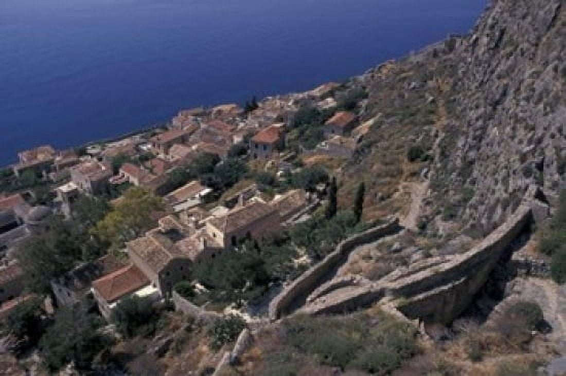 View from Upper to Lower Village Monemvasia Greece Canvas Art - Connie Ricca DanitaDelimont (35 x 24)