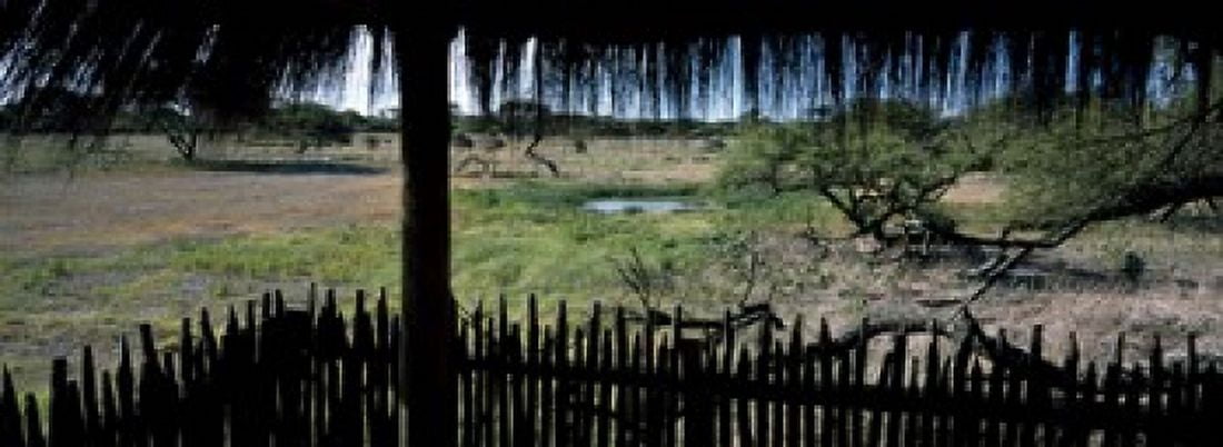 View from a hut waterhole Onguma Bush Camp Etosha National Park Kunene Region Namibia Canvas Art - Panoramic Images (18 x 7)