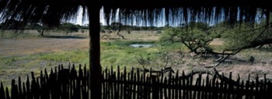 View from a hut waterhole Onguma Bush Camp Etosha National Park Kunene Region Namibia Canvas Art - Panoramic Images (36 x 13)