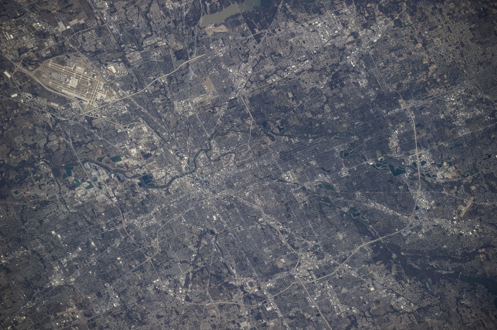 View from space of Indianapolis Indiana Canvas Art - Stocktrek Images (34 x 23)