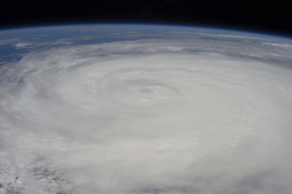 View from space of Typhoon Soulik east of northern Taiwan Canvas Art - Stocktrek Images (34 x 23)