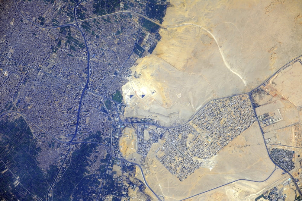 View from space of the Pyramids at Giza Egypt Canvas Art - Stocktrek Images (34 x 23)