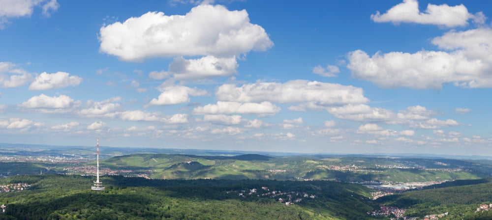 View from television tower over Frauenkopf Mountain to Stuttgart Baden-Wurttemberg Germany Canvas Art - Panoramic Images (12 x 27)