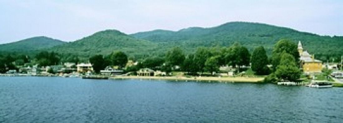 View from the Minne Ha Ha Steamboat Lake George New York State USA Canvas Art - Panoramic Images (36 x 13)