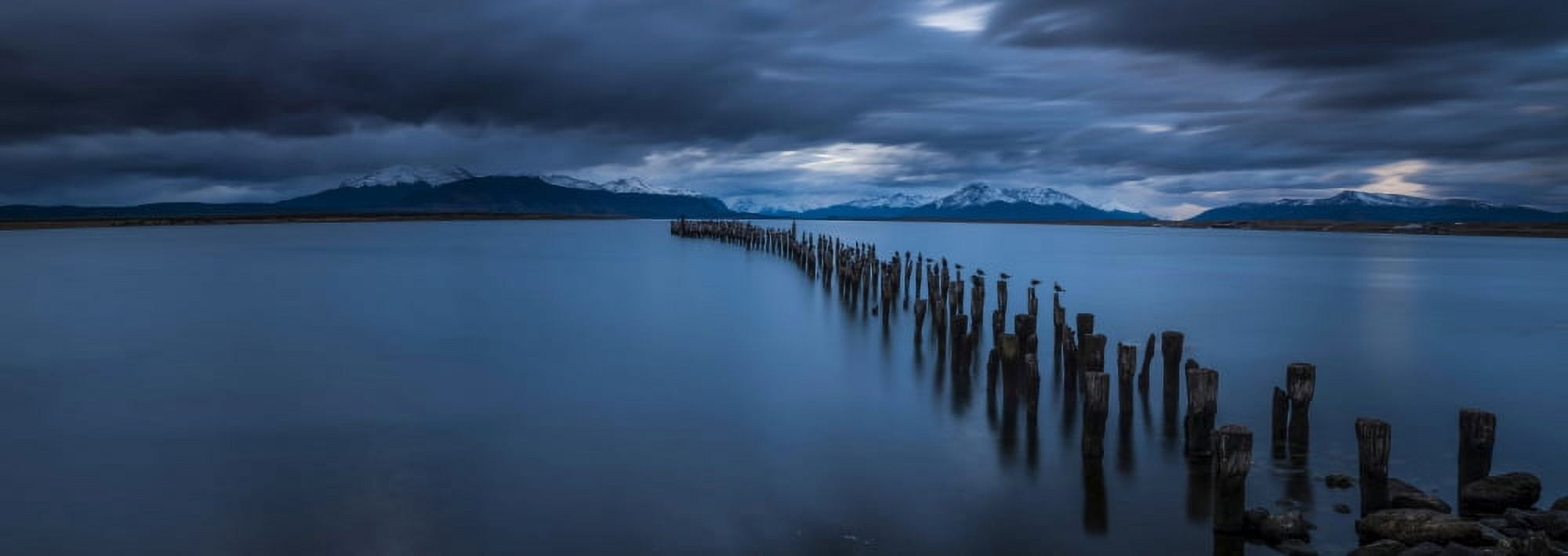 View of lake at dusk with snowcapped mountain in the background Ultima Esperanza Puerto Natales Patagonia Chile Canvas Art - Panoramic Images (27 x 9)