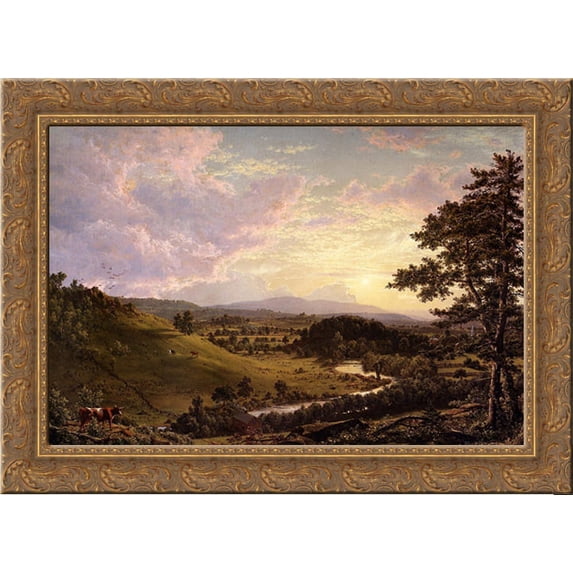 View near Stockbridge, Mass. 24x19 Gold Ornate Wood Framed Canvas Art by Church, Frederic Edwin