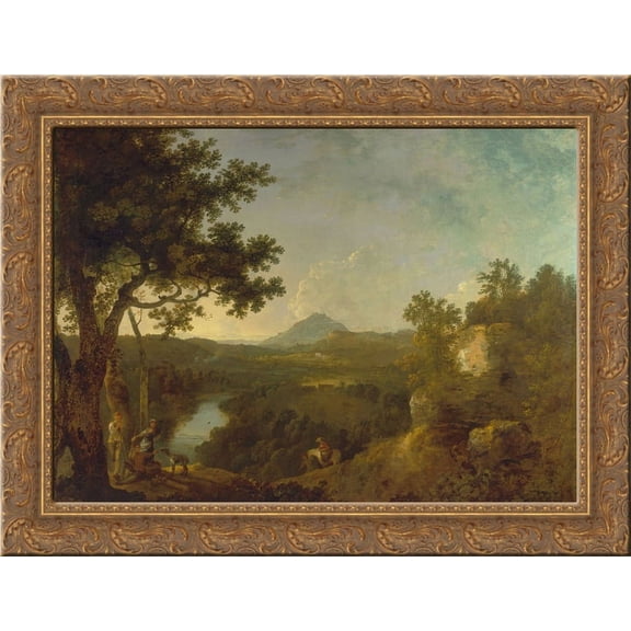 View near Wynnstay, the Seat of Sir Watkin Williams-Wynn, BT. 24x18 Gold Ornate Wood Framed Canvas Art by Richard Wilson