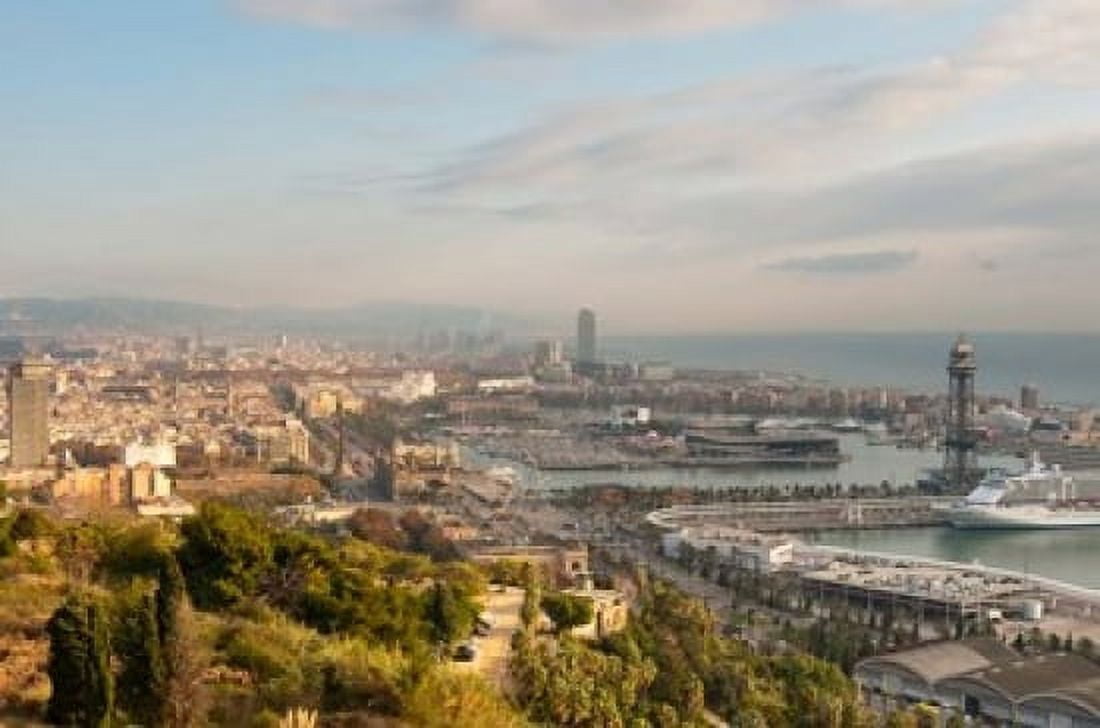 View of Barcelona from Mirador del Alcade Barcelona Spain Canvas Art - Nico Tondini DanitaDelimont (24 x 15)