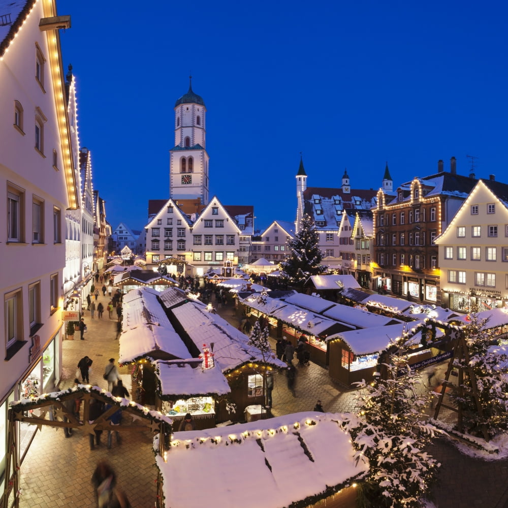 View of Christmas fair at St Martins Church Biberach an der Riss Upper Swabia Baden-Wurttemberg Germany Canvas Art - Panoramic Images (24 x 24)