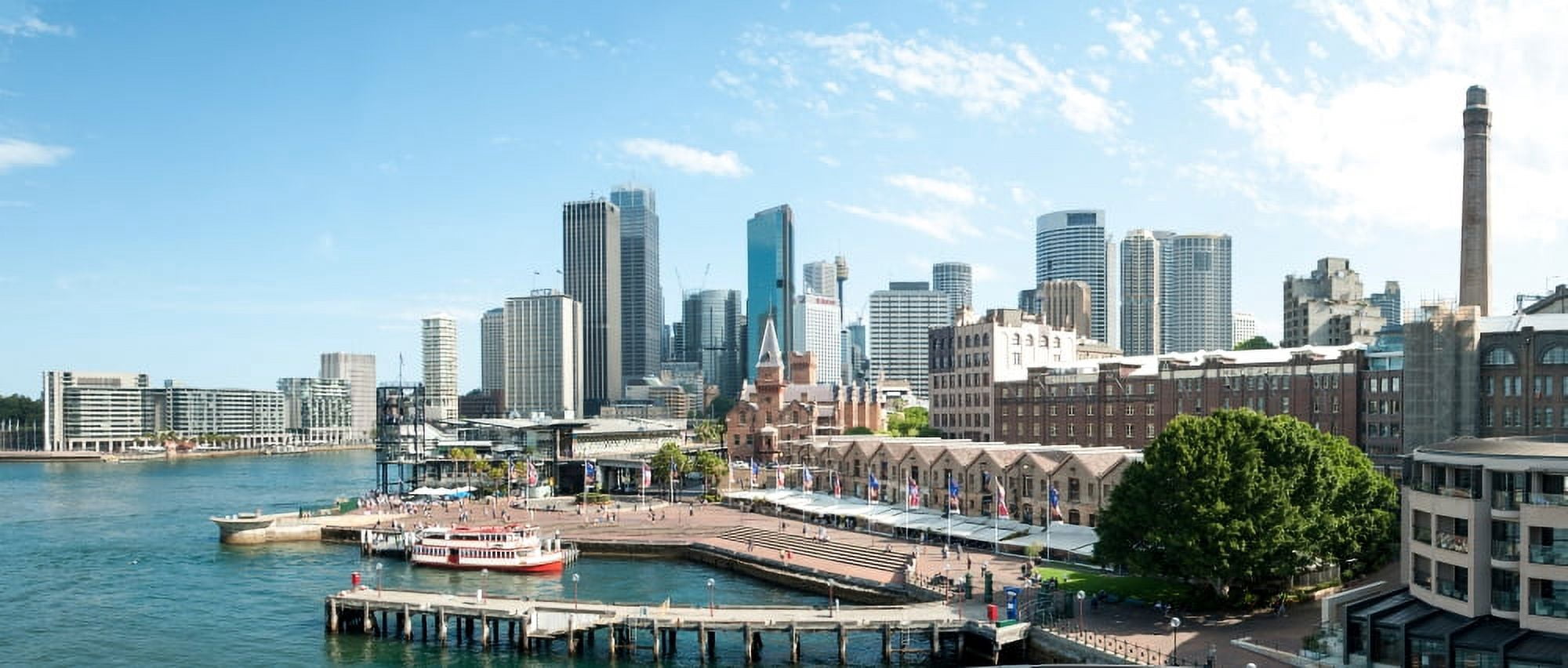 View of Circular Quay and downtown skyscrapers from roof of Park Hyatt Hotel Sydney New South Wales Australia Canvas Art - Panoramic Images (22 x 9)