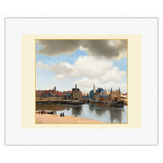 View of Delft - South Holland Netherlands - From an Original Color Painting by Johannes Vermeer c.1661 - Fine Art Rolled Canvas Print 11in x 14in