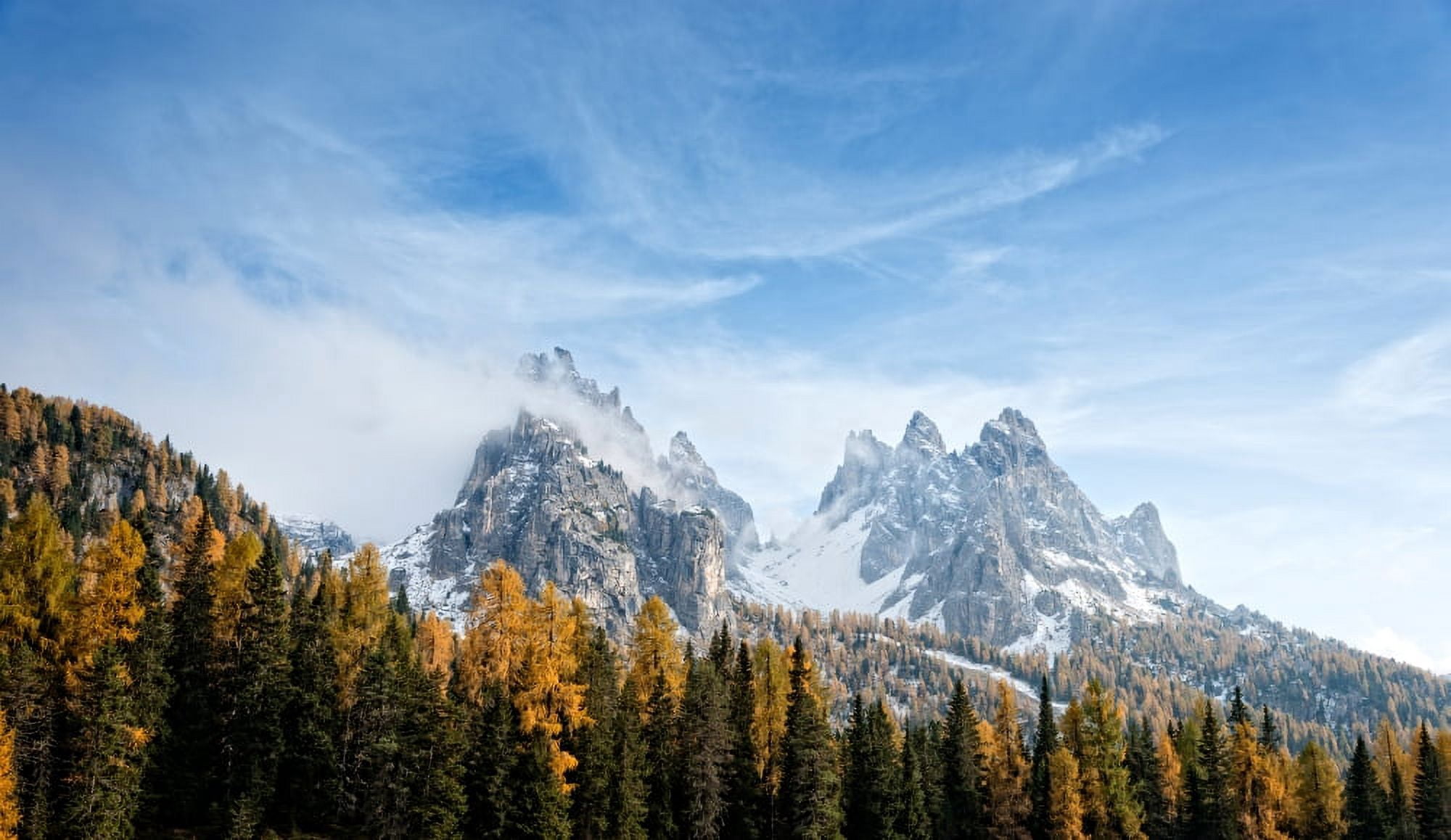 View of Dolomite Mountains in fall Toblach Alto Adige Italy Canvas Art - Panoramic Images (20 x 12)