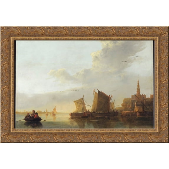 View of Dordrecht 24x18 Gold Ornate Wood Framed Canvas Art by Aelbert Cuyp