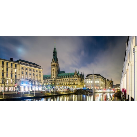 View of Hamburg Rathaus at dusk, Hamburg, Germany Poster Print (20 x 9)