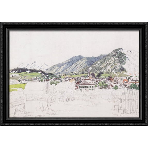 View of Ischl 40x28 Large Black Ornate Wood Framed Canvas Art by Rudolf von Alt