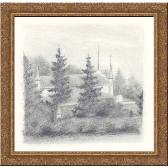 View of Izvara estate 20x20 Gold Ornate Wood Framed Canvas Art by Nicholas Roerich