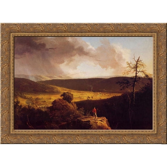 View of L`Esperance on the Schoharie River 24x18 Gold Ornate Wood Framed Canvas Art by Thomas Cole