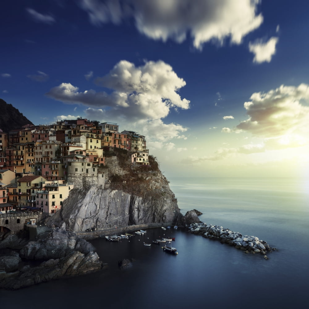 View of Manarola on the rocks at sunset La Spezia Liguria Northern Italy Canvas Art - Evgeny KuklevStocktrek Images (29 x 29)