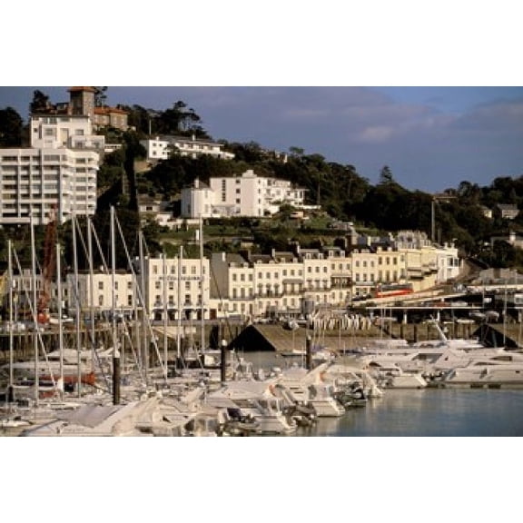 View of Marina and Town from Torquay Pier Torquay Devon England Canvas Art - Walter Bibikow DanitaDelimont (36 x 24)