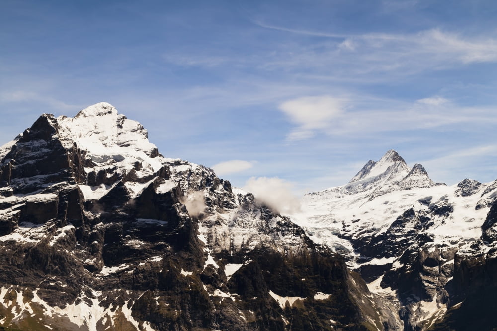 View of Monch and Jungfrau from First Grindelwald Bernese Oberland Switzerland Canvas Art - Kav Dadfar Design Pics (19 x 12)