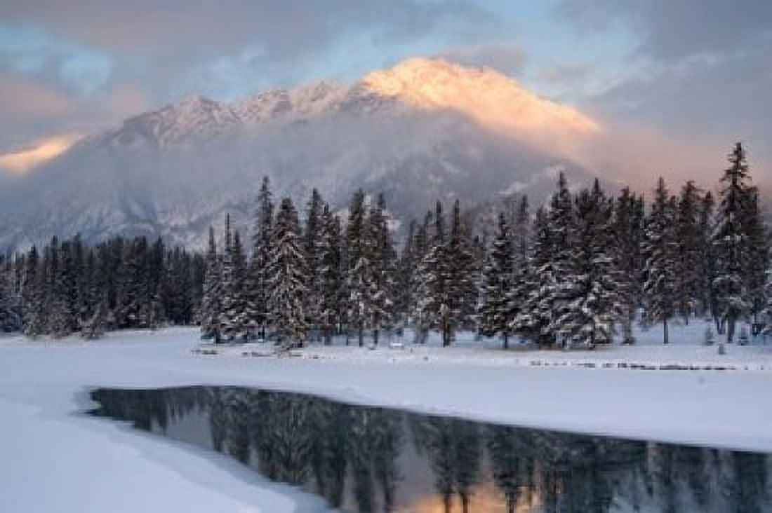 View of Mt Edith and Sawback Range with Reflection in Spray River Banff Canada Canvas Art - Michele Westmorland DanitaDelimont (26 x 18)