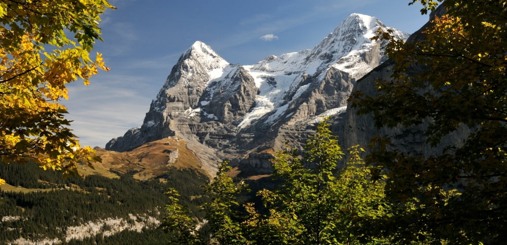 View of Mt Eiger and Mt Monch Murren Bernese Oberland Bern Switzerland Canvas Art - Panoramic Images (27 x 9)