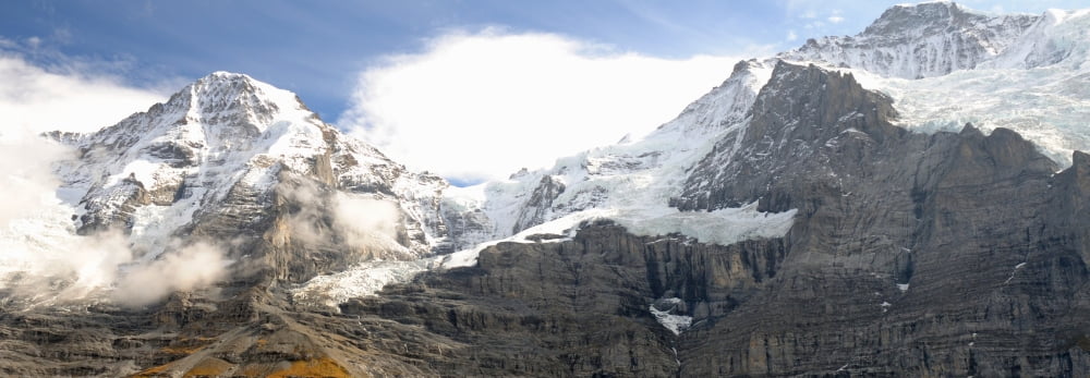 View of Mt Jungfrau and Mt Monch Kleine Scheidegg Bernese Oberland Bern Switzerland Canvas Art - Panoramic Images (36 x 12)