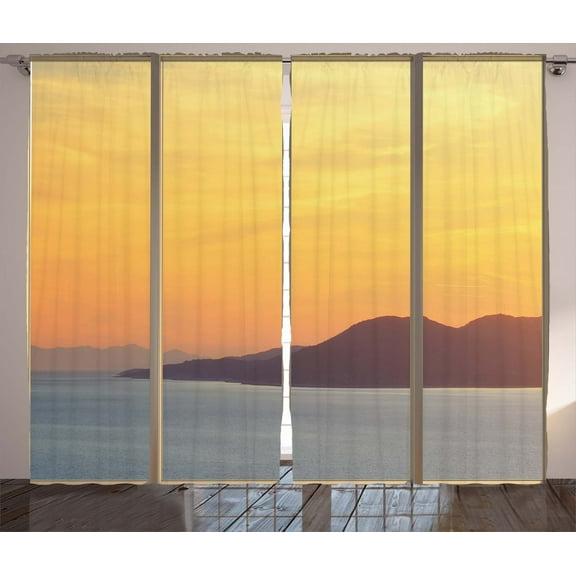 View of Nature Collection Decor Seascape Beach Sunset Hills Curtain 2 Panel Set