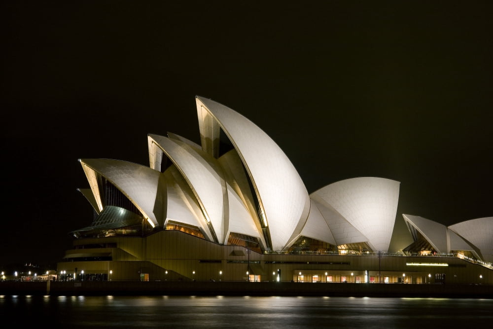 View of Opera House at night Sydney Harbor Canvas Art - Dave Fleetham Design Pics (34 x 22)