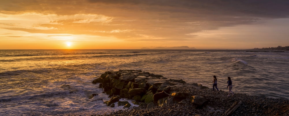 View of Pacific ocean at dusk Playa Waikiki Miraflores District Lima Peru Canvas Art - Panoramic Images (36 x 12)
