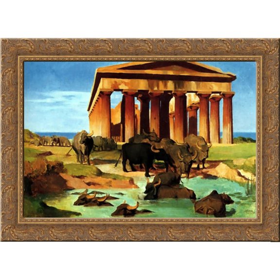 View of Paestum 24x19 Gold Ornate Wood Framed Canvas Art by Gerome, Jean Leon