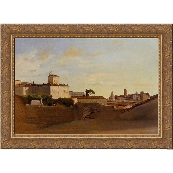 View of Pincio, Italy 24x18 Gold Ornate Wood Framed Canvas Art by Camille Corot