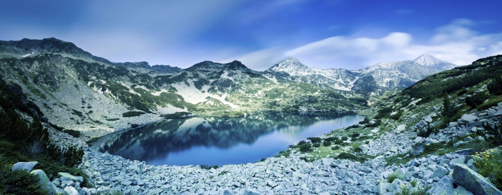 View of Ribno Banderishko Lake in Pirin National Park Bulgaria Canvas Art - Evgeny KuklevStocktrek Images (23 x 9)