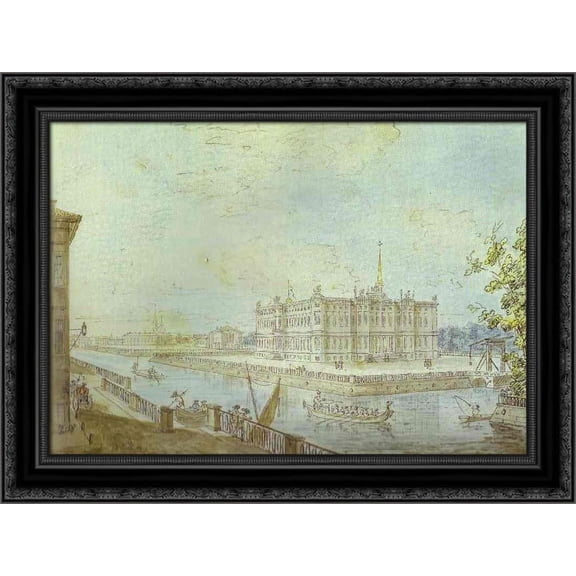 View of Saint Michael's Castle 24x20 Black Ornate Wood Framed Canvas Art by Alekseyev, Fyodor