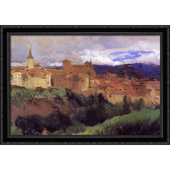 View of Segovia 40x28 Large Black Ornate Wood Framed Canvas Art by Joaquin Sorolla