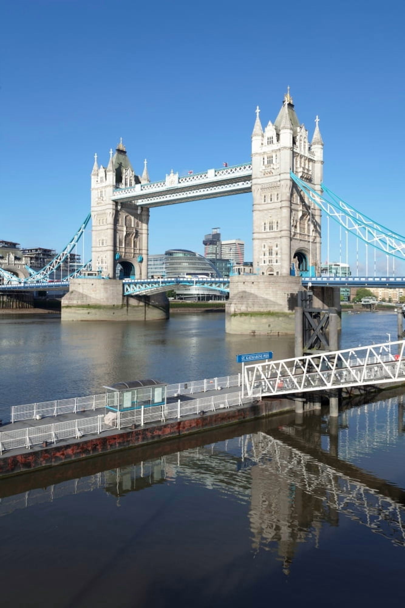 View of St Katharine Pier and Tower Bridge Thames River London England Canvas Art - Panoramic Images (27 x 9)