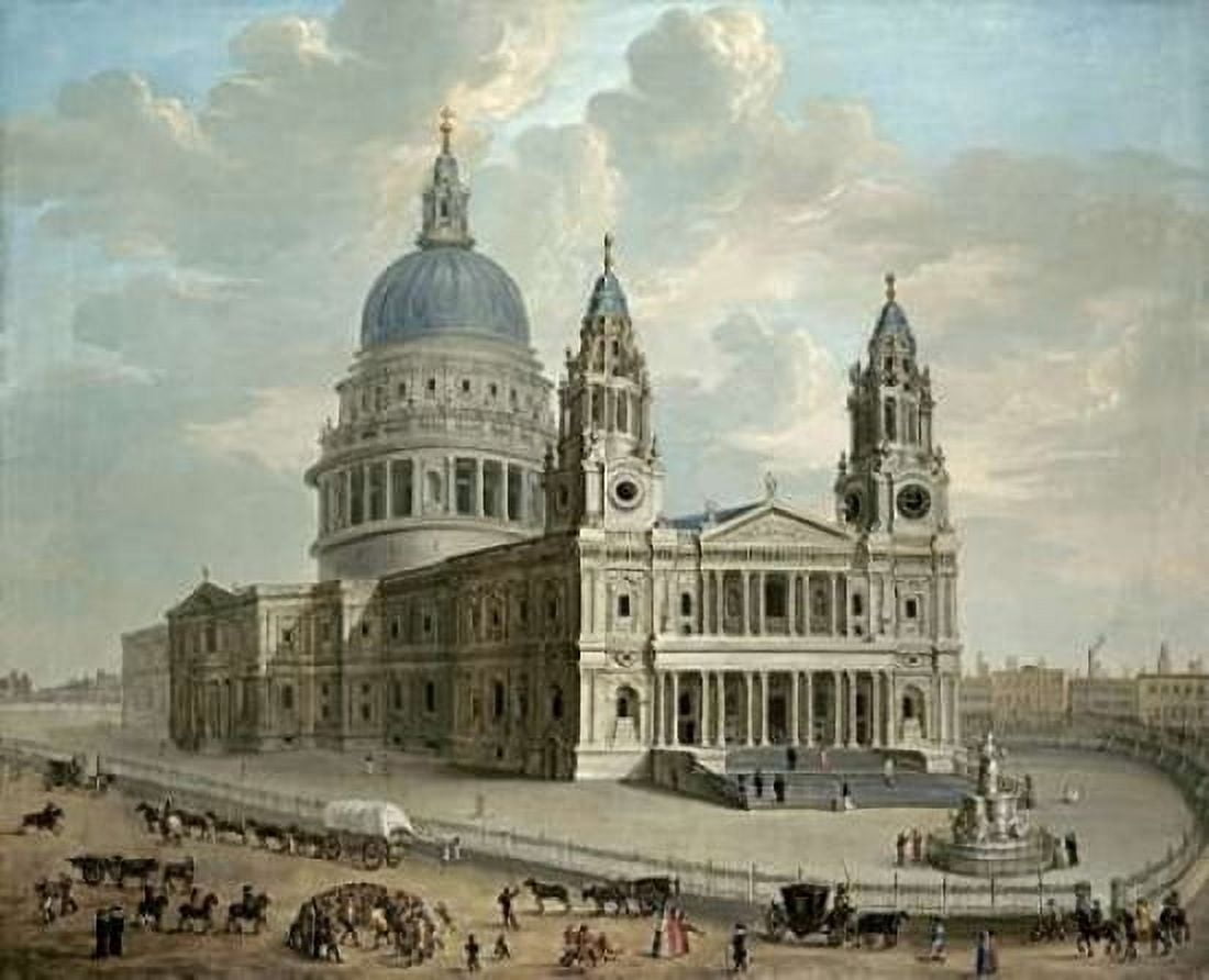 View of St Pauls Cathedral Canvas Art - English School (20 x 24)