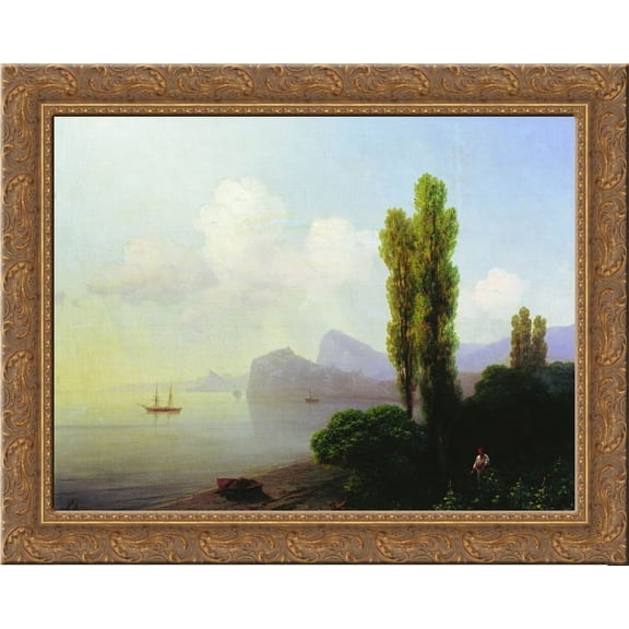 View of Sudak Bay 24x20 Gold Ornate Wood Framed Canvas Art by Aivazovsky, Ivan