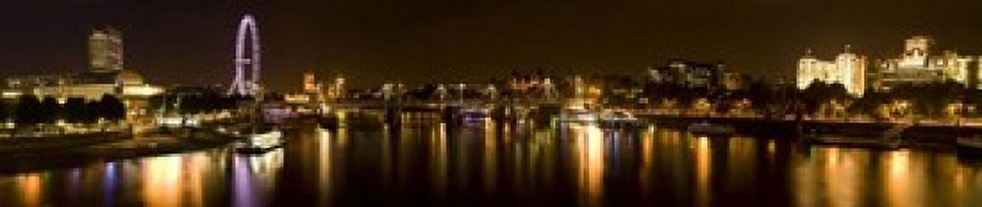 View of Thames River from Waterloo Bridge at night London England Canvas Art - Panoramic Images (44 x 10)
