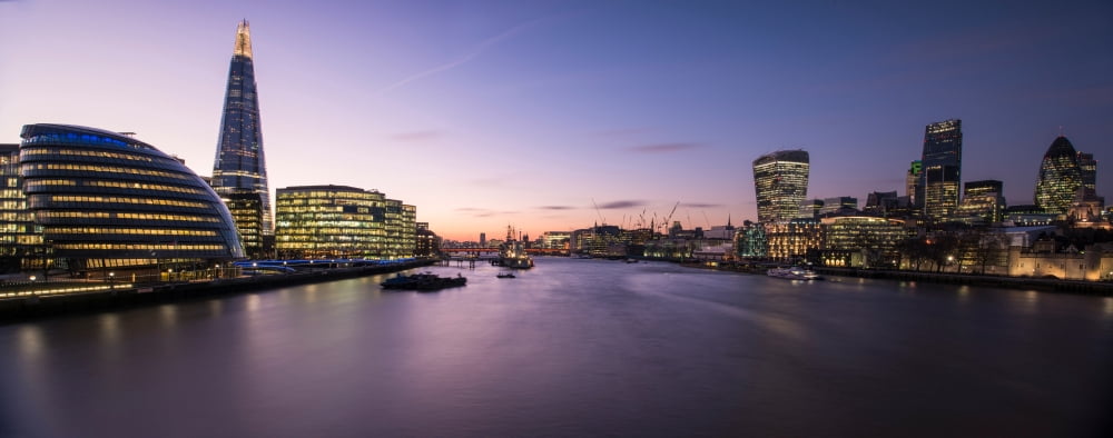View of The Shard and City Hall from Tower Bridge Southwark London England Canvas Art - Panoramic Images (12 x 30)