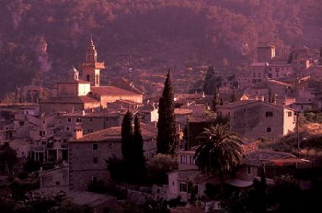 View of Town and Cartuja de Valledemossa Mallorca Balearics Spain Canvas Art - Walter Bibikow DanitaDelimont (35 x 23)