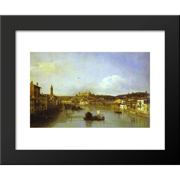 View of Verona and the River Adige from the Ponte Nuovo 20x24 Framed Art Print by Bernardo Bellotto