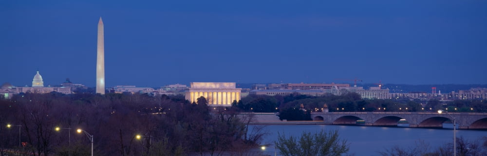 View of Washington DC at dusk Washington DC Canvas Art - Panoramic Images (36 x 12)