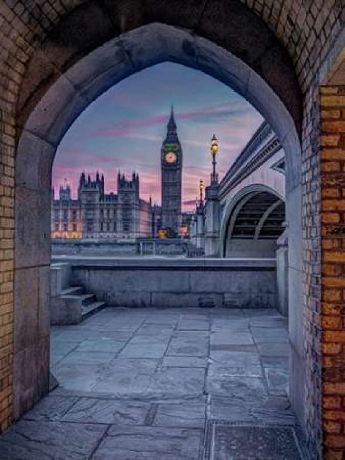 View of Westminster Abby and Big Ben from Thames promenade arch London UK Canvas Art - Assaf Frank (18 x 24)